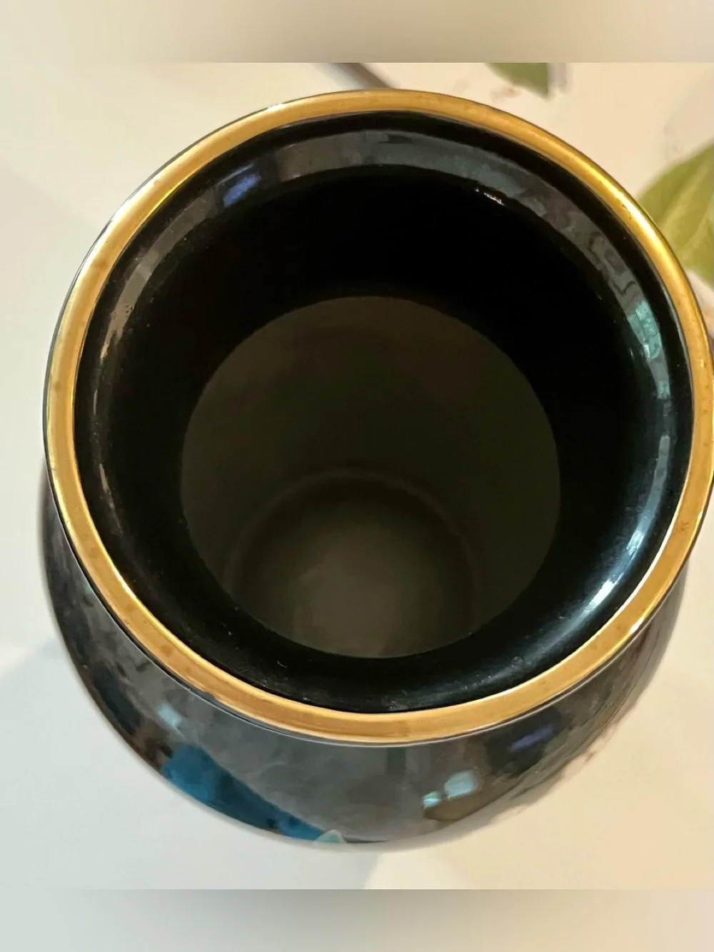 FITZ & FLOYD Cloisonne Peony Porcelain Vase Gilded Rim